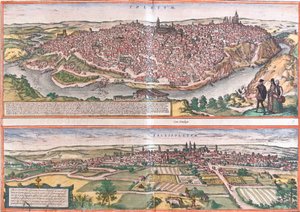 Toledo és Valladolid (Vallisoletum) kilátásai, Spanyolország (rézkarc alkotó: Franz Hogenberg