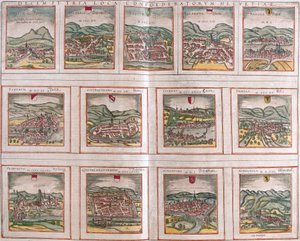 A Svájci Államszövetség főbb városai: Schwytz (Svicia), Zug (Tugium), Glaris (Glarona), Bázel (Basel), Zürich (Tugurum), Bern (Ursina), Luzern (Lucerna), Uri (Ursella), Fribourg (Freegurgum), Solothurn (Soloturensis), Schaffhausen (Kápolna). alkotó: Franz Hogenberg