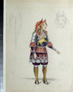 Jelmezterv Cesare Pugni (1802-1870) "Le petit cheval humpback"" című balettjéhez (C. Pugni The Little Humpbacked Horse című balett jelmezterve). A kis ló. Franz Iosifovich Nordmark munkája, ceruza és akvarell papíron alkotó: Franz Iosifovich Nordmark