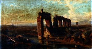 Kilátás a Claudian-vízvezetékre a római Campagna-ban alkotó: Franz Jnr Knebel