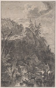 5. tábla: női alak lóháton és egy férfi alak kutyával egy szökkenőben..., kb. 1700-25.