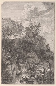 5. tábla: női alak lóháton és egy férfi alak kutyával egy szökkenőben..., kb. 1700-25.