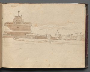 Album Róma és környéke kilátással, Tájtanulmányok, 23a. oldal: St Angelo kastély, Róma. alkotó: Franz Johann Heinrich Nadorp