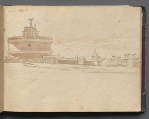 Album Róma és környéke kilátással, Tájtanulmányok, 23a. oldal: Castel Sant Angelo, Róma alkotó: Franz Johann Heinrich Nadorp