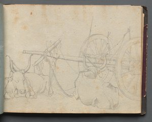 Album Róma és környéke kilátással, Tájtanulmányok, 37a. oldal: Ökör és kocsi alkotó: Franz Johann Heinrich Nadorp