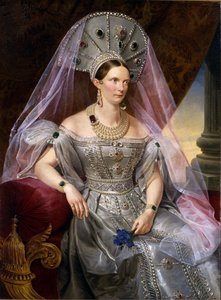 Alexandra Fjodorovna porosz Charlotte császárné portréja, kokoshnikban, 1836 körül