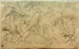 Hegyi tájkép híddal (Tirol) alkotó: Franz Marc
