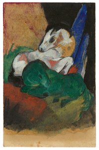 Zöld-fehér ló. Képeslap Elisabeth Mackének, 1913. alkotó: Franz Marc