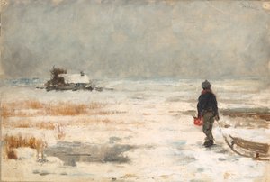 Fiú szánnal téli tájban alkotó: Franz Marc