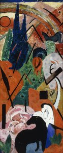 Táj állatokkal és szivárványokkal; Táj állatokkal és szivárvánnyal, 1911 alkotó: Franz Marc