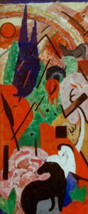 Táj állatokkal és szivárvány alkotó: Franz Marc