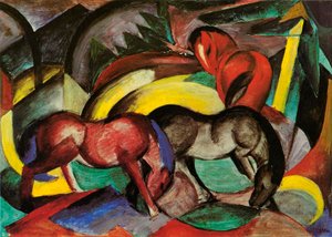 Három ló, 1912 (vegyes technika, papír) alkotó: Franz Marc