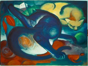 Két macska, kék és sárga alkotó: Franz Marc