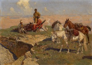 Kaukázusi lovasok nyugalomban, 1917 alkotó: Franz Roubaud