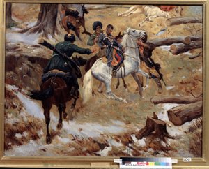Nyikolaj Szlepcov (1815-1851) tábornok halála, akit a csecsenek harc közben öltek meg 1851. december 10-én a kaukázusi háború (a Kaukázus meghódítása) során Csecsenföldön. (Nikolaj Szlepcov vezérőrnagy meghalt egy csecsenföldi harc során alkotó: Franz Roubaud