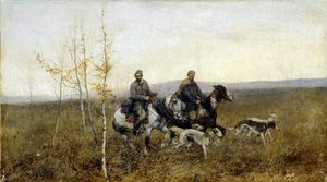 A vadászok. Franz Roubaud (1856-1928) festménye, olaj, vászon alkotó: Franz Roubaud