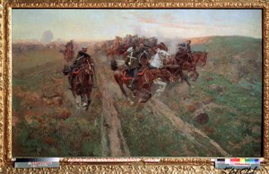Jelenet az 1854. júliusi Kuryuk Dara-i csatából (jelenet az 1854. júliusi Kuryuk Dara-i csatából). Franz Roubaud (1856-1928) festménye. Olajfestmény alkotó: Franz Roubaud