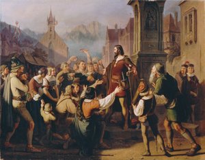 IV. Friedrich herceg istentiszteletnek álcázva felfedi magát hűséges tirolijainak..., 1851. alkotó: Franz Schams