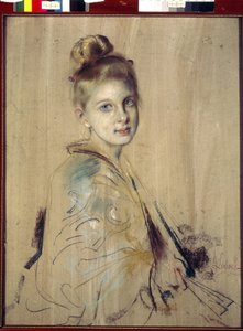 Fiatal lány egy rajongó (Girl With A Fan). Franz von Lenbach (1836-1904) alkotása, pasztell, karton, 1880 körül. 19. századi német művészet. Állami Ermitázs, Szentpétervár. alkotó: Franz Seraph von Lenbach