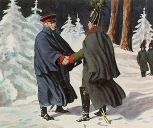 Yorck és Diebitsch orosz tábornok tárgyalásai, 1812. december 25. (nagyított színes lithó)