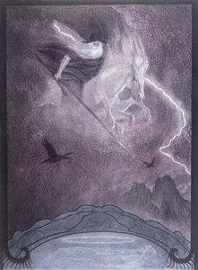 Odin, illusztráció Richard Wagner (1813-83) „A niebelungok gyűrűjéhez”, 1914 körül (színes litó)
