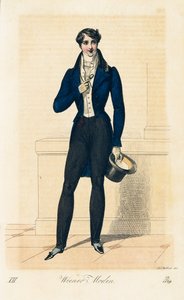 Úriember sötétkék szoknyával alkotó: Franz Stober