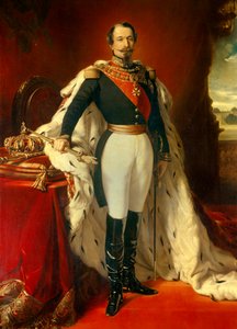 III. Napóleon (1808-1873), a franciák császárának portréja a Chateau de Saint Cloud látképe előtt. Franz Xaver Winterhalter (1806-1873) festménye 1855 V. 2,4x1,5 m
