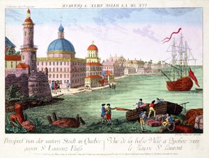 Kilátás Quebec alsóvárosára a St. Lawrence folyó felé. Franz-Xavier Habermann metszete