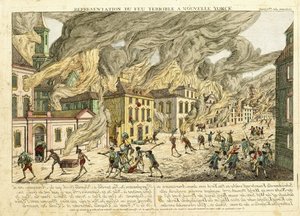 New York kilátása az 1776-os nagy tűzvész idején; Representation du Fue Terrible a Nouvelle York, 1780