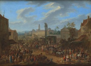 Vásár templommal és májusfával alkotó: Franz de Paula Ferg