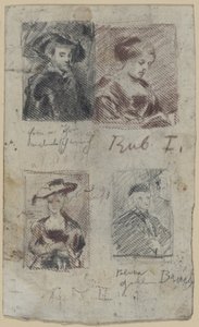 Három másolatvázlat Peter Paul Rubens után, egy Palma Vecchio után (?) alkotó: Franz von Lenbach, Peter Paul Rubens