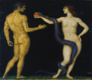Adam and Eve, c.1920 (tempera on wood) alkotó: Franz von Stuck