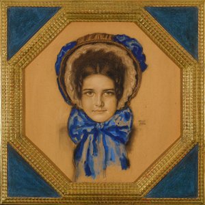 Marie avec un chapeau (capot típusú) - Mária lánya, poke motorháztetővel - Franz-Ritter (Franz Ritter) von Stuck (1863-1928). Gouache, pasztell és szén, kartonon Méret: 55x49,3 cm Magángyűjtemény alkotó: Franz von Stuck