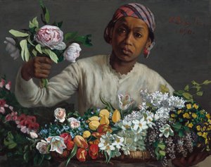 Fiatal nő bazsarózsával alkotó: Frédéric Bazille