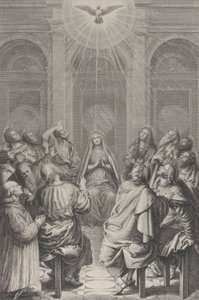 Pünkösd, körben ülő apostolokkal és Szűzanyával, a Szentlélek ap..., 1729-40. alkotó: Frédéric Horthemels