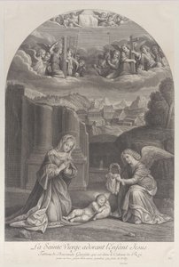 A Krisztus-gyermeket imádó Szűz Mária, töviskoronát jobbra tartó angyal,..., kb. 1729. alkotó: Frédéric Horthemels