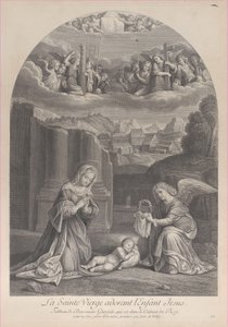 A Krisztus-gyermeket imádó Szűz Mária, töviskoronát jobbra tartó angyal,..., kb. 1729. alkotó: Frédéric Horthemels