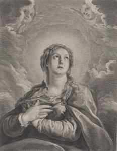 A Szűzanya, kezét a mellén összefonva, felfelé néz, 1729-40. alkotó: Frédéric Horthemels