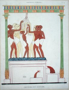 Pressing Grapes, egy thébai falfestmény másolata, Smith által metszett (színes litó)