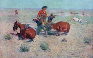 Az indiánok megtámadják a cowboyokat. Frederic Remington.