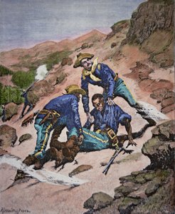 Scott tizedes megmentése az 1886-os Geronimo hadjárat során (színes metszet)