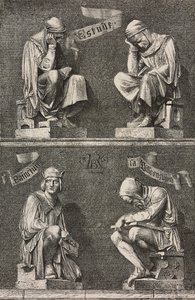 A tanulmány allegóriája, díszítő figurák Martin Schongauer szobra tövében, amelyet Auguste Bartholdi (1834-1904) készített a franciaországi colmari Unterlinden kolostor számára alkotó: Frederic Auguste Bartholdi