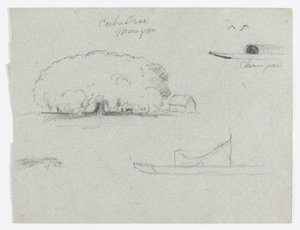 Ceiba fa Momposnál, Champan kenu, fák, és egy részleges csónak, Rio Magdelena, Kolumbia alkotó: Frederic Edwin Church