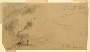 Felhős esti égbolt egy dombvonulat felett alkotó: Frederic Edwin Church