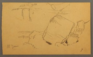 Rajz, sziklák, február, valószínűleg 1868 alkotó: Frederic Edwin Church