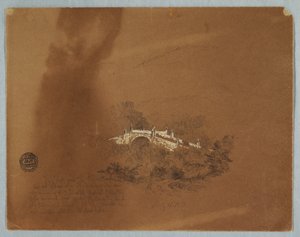 Rajz, híd a Combeima folyó felett Ibaque-ban, Kolumbia, 1853. július 16. alkotó: Frederic Edwin Church