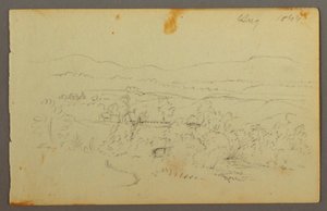 Rajz, Széles völgy tanyákkal, 1844 alkotó: Frederic Edwin Church