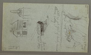 Rajz, vízesés, valószínűleg Königssee, Bajorország, 1868 alkotó: Frederic Edwin Church