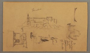 Rajz, kastély, minaret, vitorlások, ház, 1868. május alkotó: Frederic Edwin Church