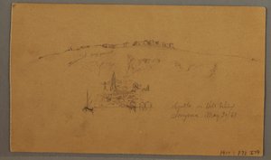 Rajz, kastély, minaret, vitorlások, ház, 1868. május alkotó: Frederic Edwin Church